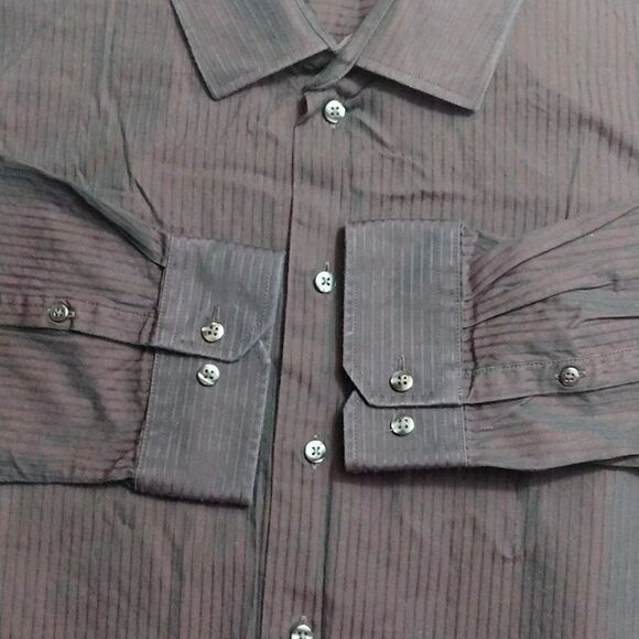 Kenneth Cole Purple Textured Black Striped Button Up Dress Shirt Size 18 - Picture 7 of 12